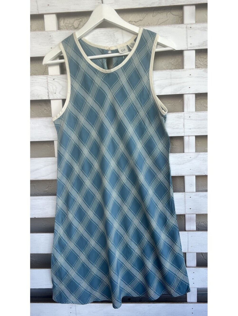 Gap Y2K Blue White Checkerboard Summer Sheath Dress Women Size M